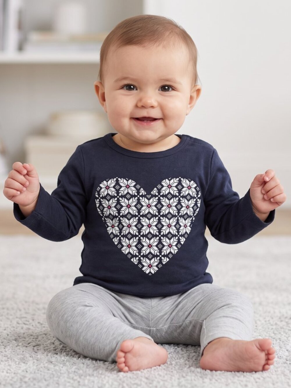 NWT Carter's Baby Girl Fair Isle Heart Graphic Long Sleeve Winter Tee 6 Months